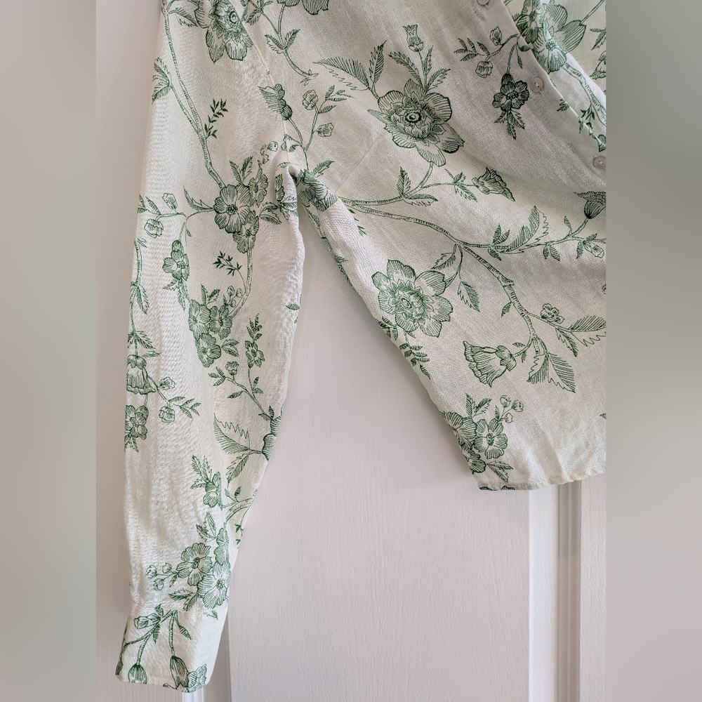 Joie Linen Green Floral White Women's Button Down Shirt Size L NWT Resort Beach - Picture 5 of 16